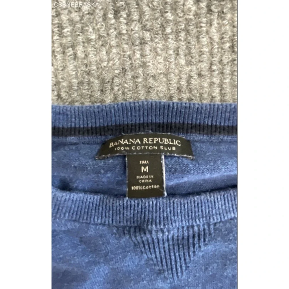 Banana Republic Men's Blue Cotton Slub Crewneck Raglan Sweater Size M Tall